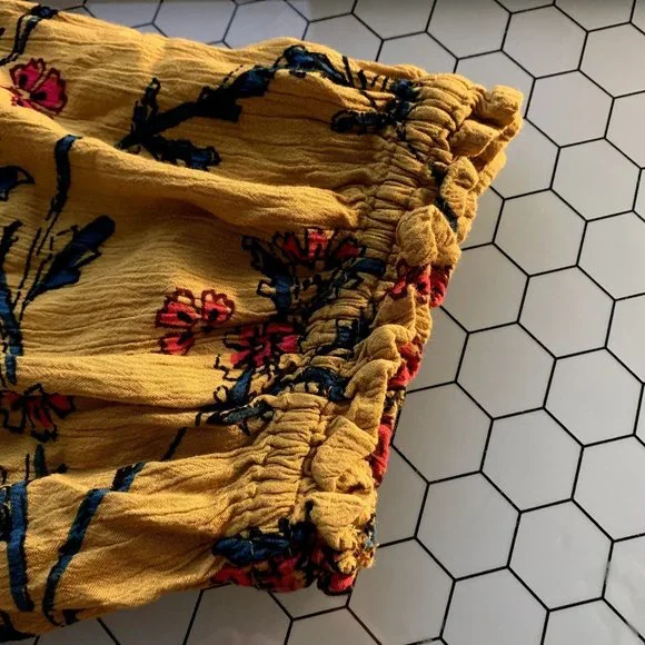 Knox Rose Dress Womens Small Golden Yellow Floral Folkloric A Line 3/4 Sleeves - Picture 9 of 13